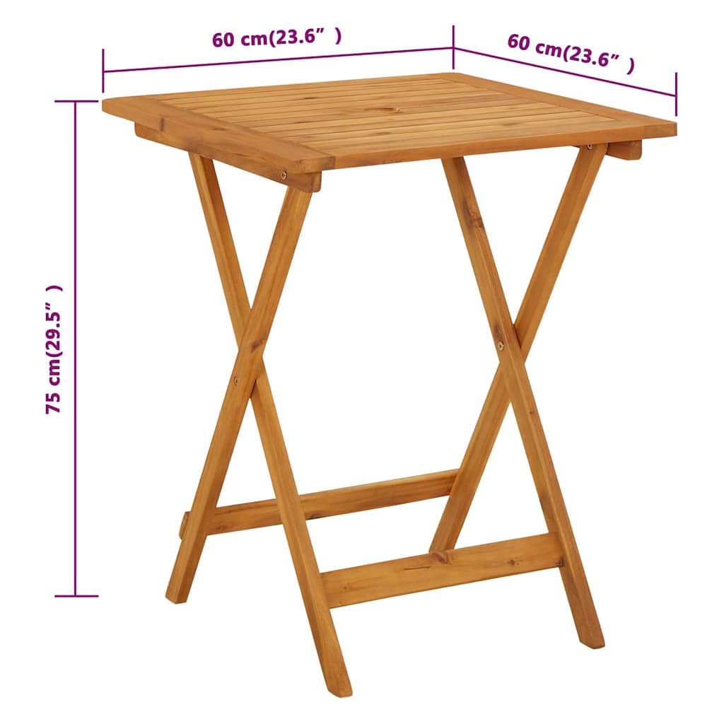 313595 vidaXL Folding Garden Table 60x60x75 cm Solid Acacia Wood