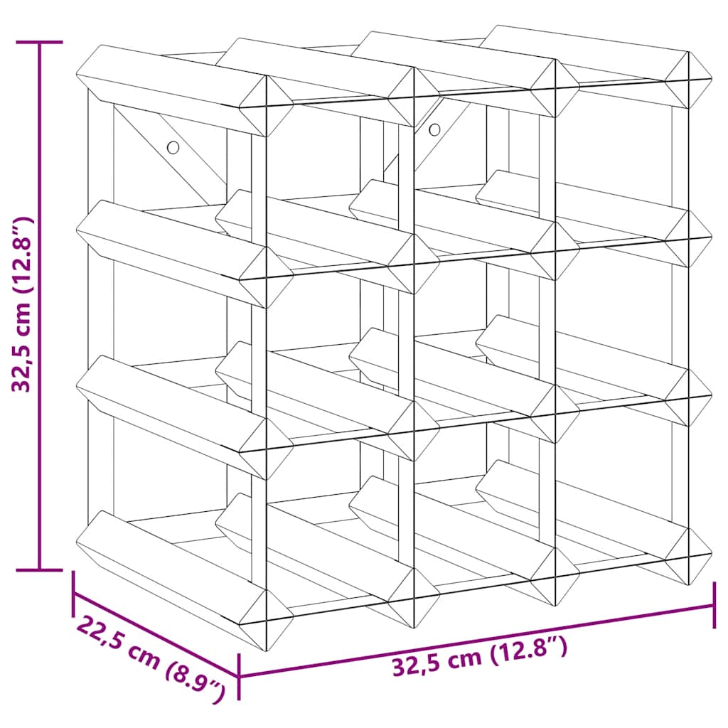 Wine Rack for 12 Bottles Black Solid Pine Wood