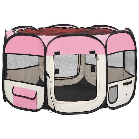 Foldable Dog Playpen with Carrying Bag Pink 110x110x58 cm Foldable Dog Playpen with Carrying Bag Pink 110x110x58 cm