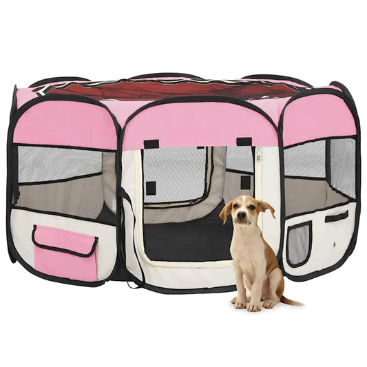 Foldable Dog Playpen with Carrying Bag Pink 125x125x61 cm Foldable Dog Playpen with Carrying Bag Pink 125x125x61 cm