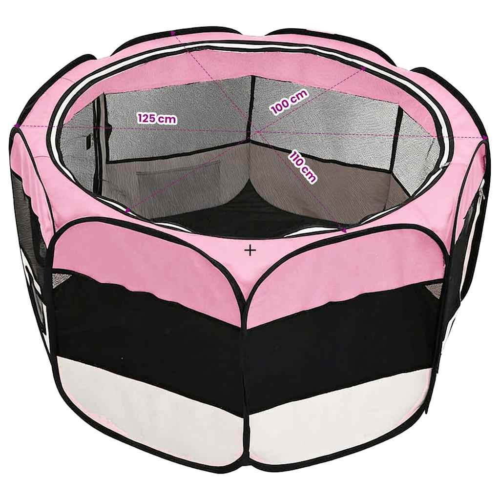 Foldable Dog Playpen with Carrying Bag Pink 125x125x61 cm