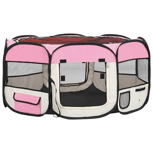 Foldable Dog Playpen with Carrying Bag Pink 145x145x61 cm Foldable Dog Playpen with Carrying Bag Pink 145x145x61 cm