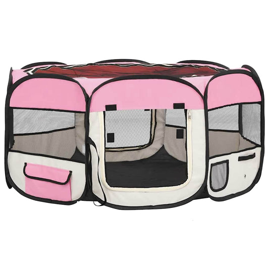 Foldable Dog Playpen with Carrying Bag Pink 145x145x61 cm Foldable Dog Playpen with Carrying Bag Pink 145x145x61 cm