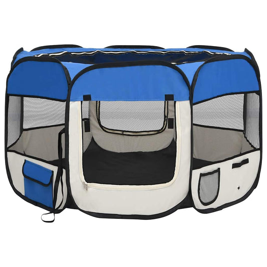 Foldable Dog Playpen with Carrying Bag Blue 110x110x58 cm Foldable Dog Playpen with Carrying Bag Blue 110x110x58 cm