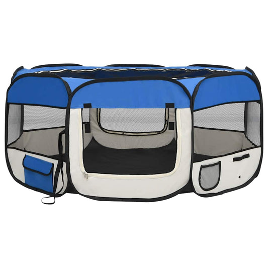 Foldable Dog Playpen with Carrying Bag Blue 145x145x61 cm Foldable Dog Playpen with Carrying Bag Blue 145x145x61 cm