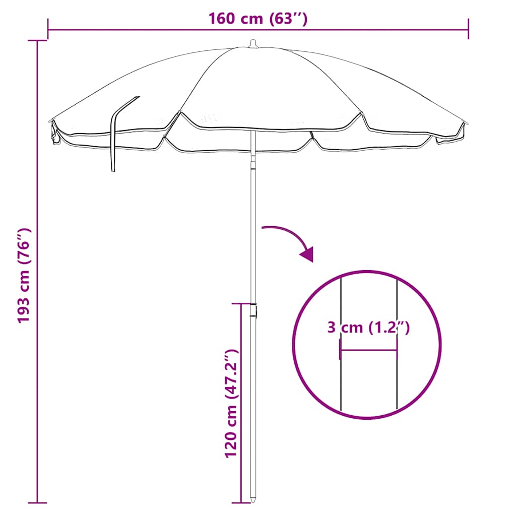 Garden Parasol with Steel Pole Blue 180 cm