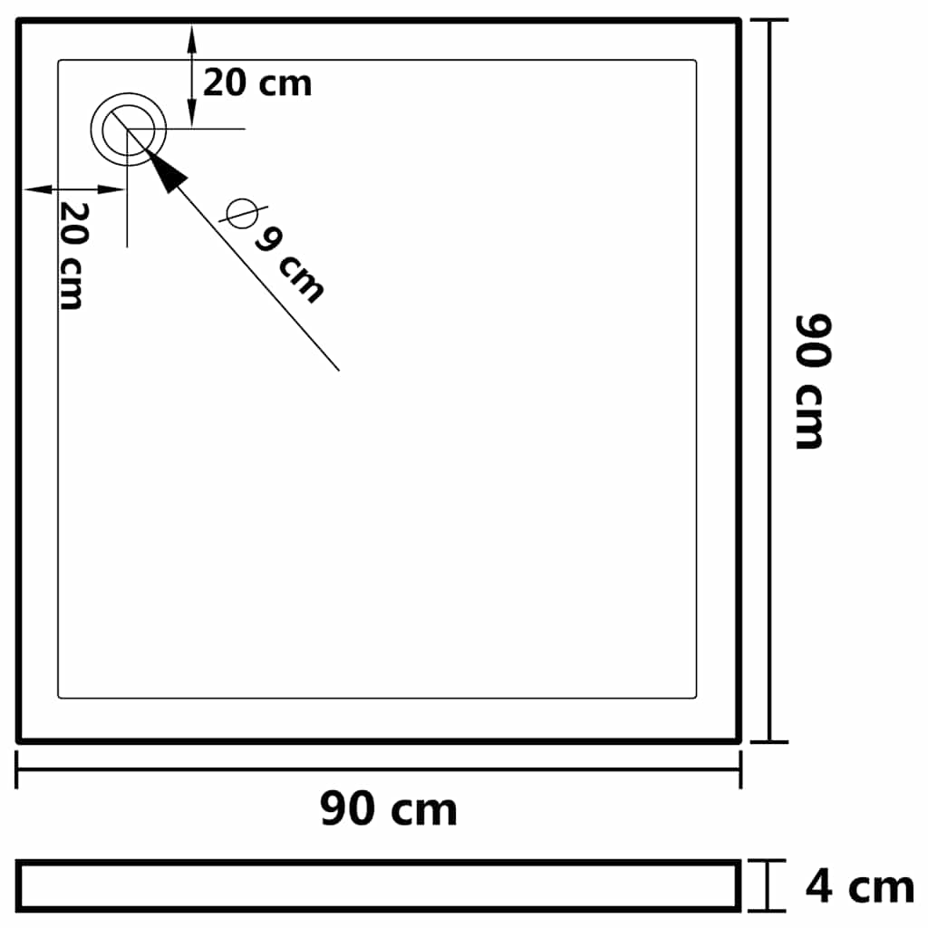148904 vidaXL Square ABS Shower Base Tray 90x90 cm