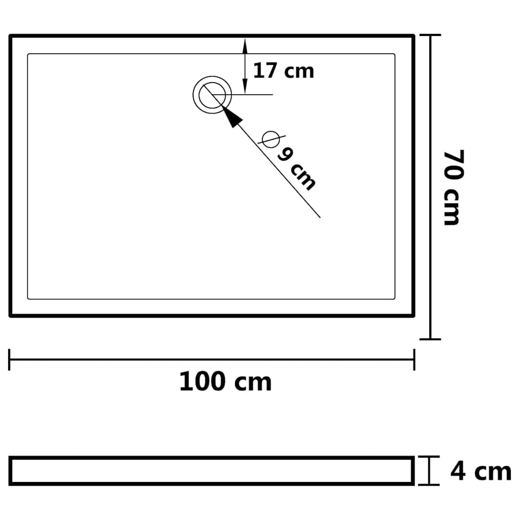 148915 vidaXL Rectangular ABS Shower Base Tray Black 70x100 cm