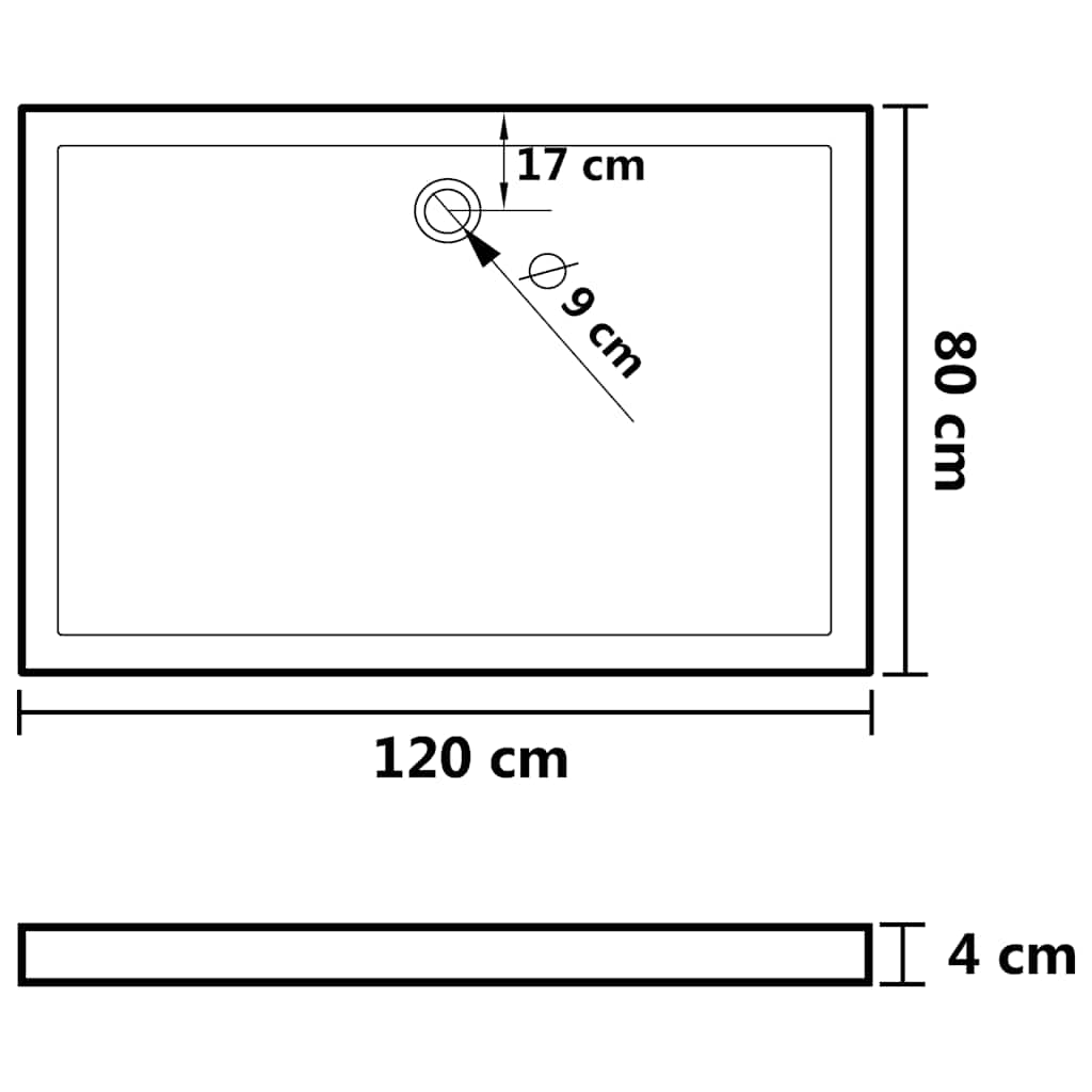 148919 vidaXL Rectangular ABS Shower Base Tray Black 80x120 cm