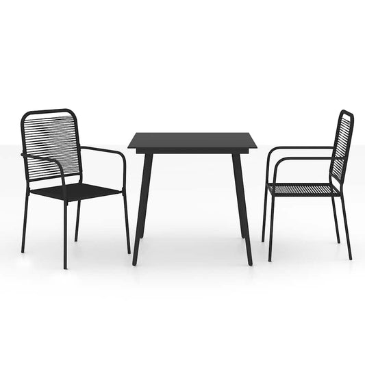 3 Piece Garden Dining Set Cotton Rope and Steel Black 3 Piece Garden Dining Set Cotton Rope and Steel Black