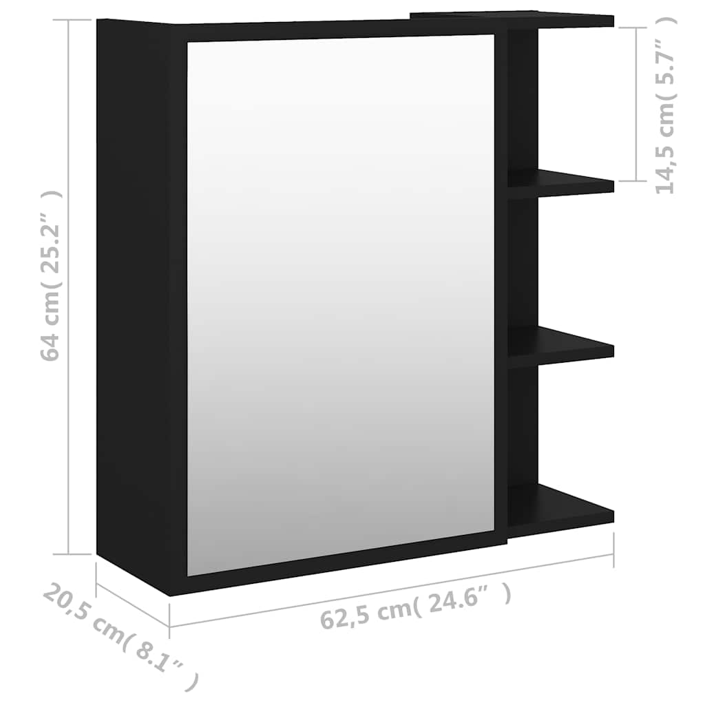 803309 vidaXL Bathroom Mirror Cabinet Black 62,5x20,5x64 cm Engineered Wood