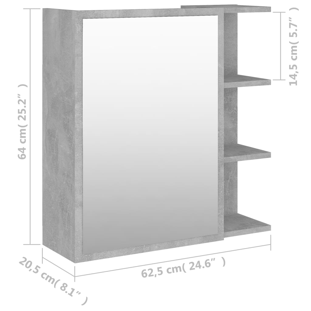 Bathroom Mirror Cabinet Concrete Grey 62.5x20.5x64 cm Engineered Wood