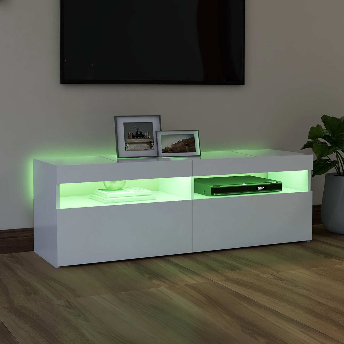 804373 vidaXL TV Cabinet with LED Lights White 120x35x40 cm