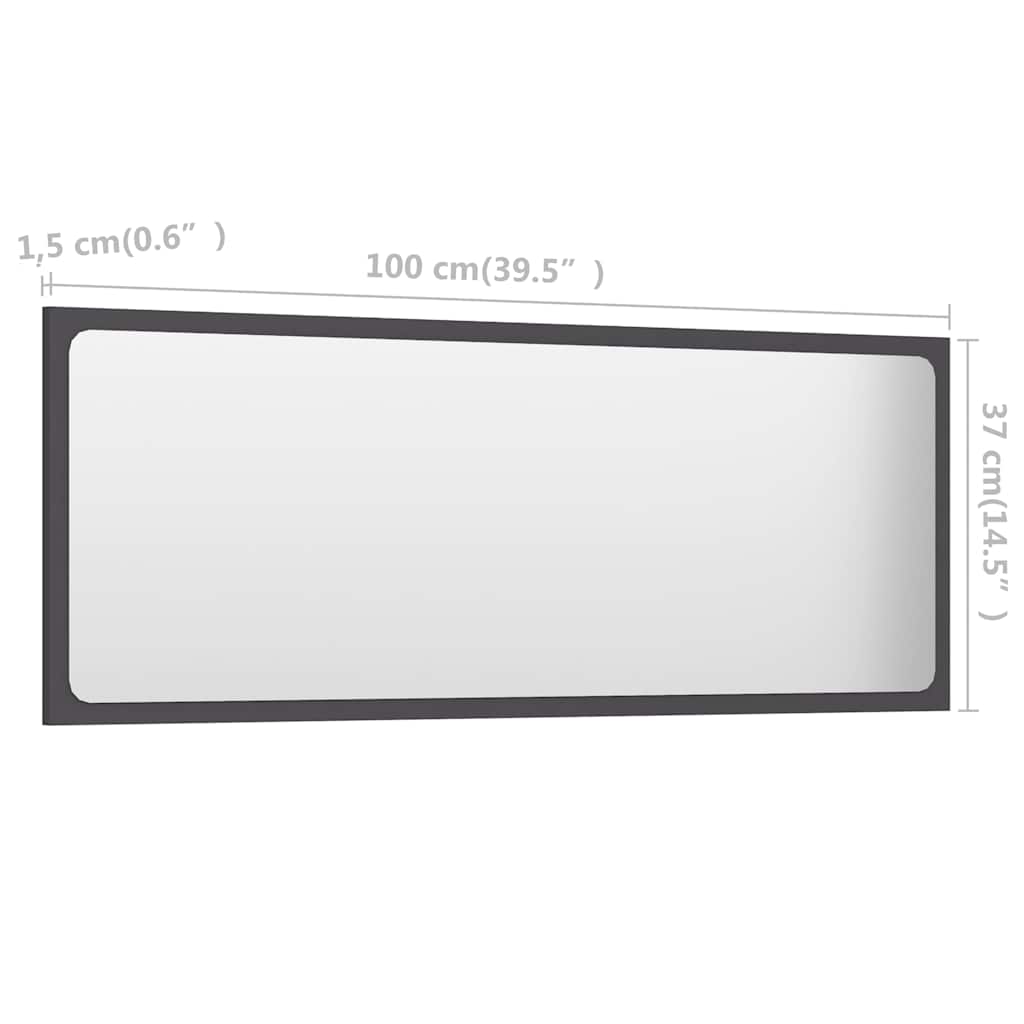 804632 vidaXL Bathroom Mirror Grey 100x1,5x37 cm Engineered Wood