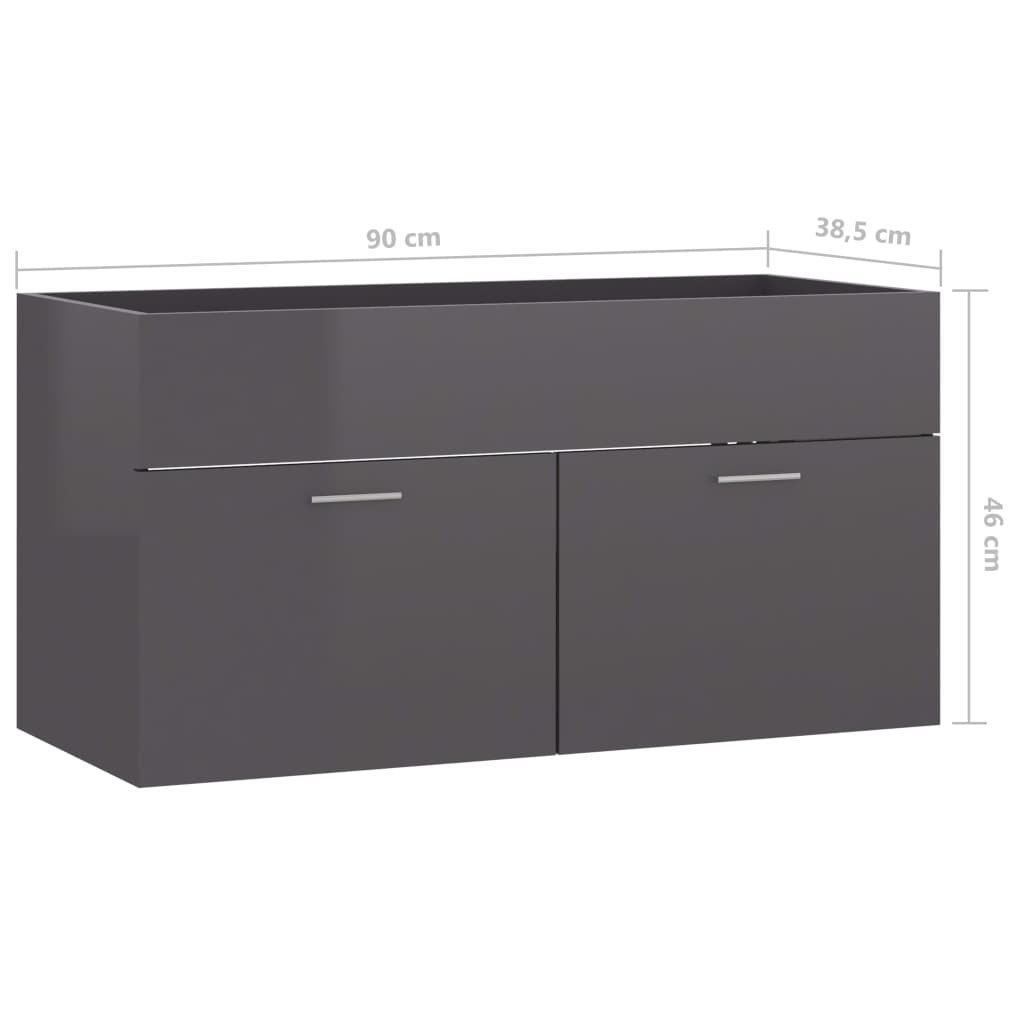 Sink Cabinet | High gloss grey | Engineered wood | Large