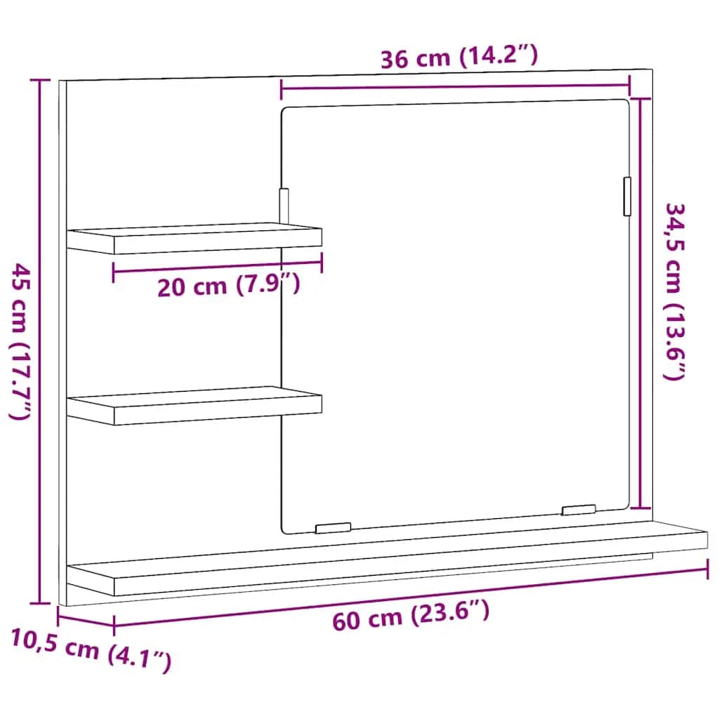 Bathroom Mirror Sonoma Oak 60x10.5x45 cm Engineered Wood