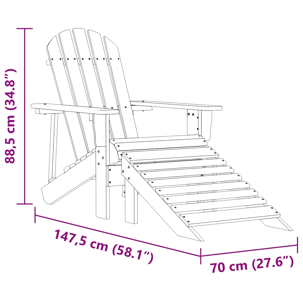 Garden Adirondack Chair with Ottoman Solid Fir Wood Pink