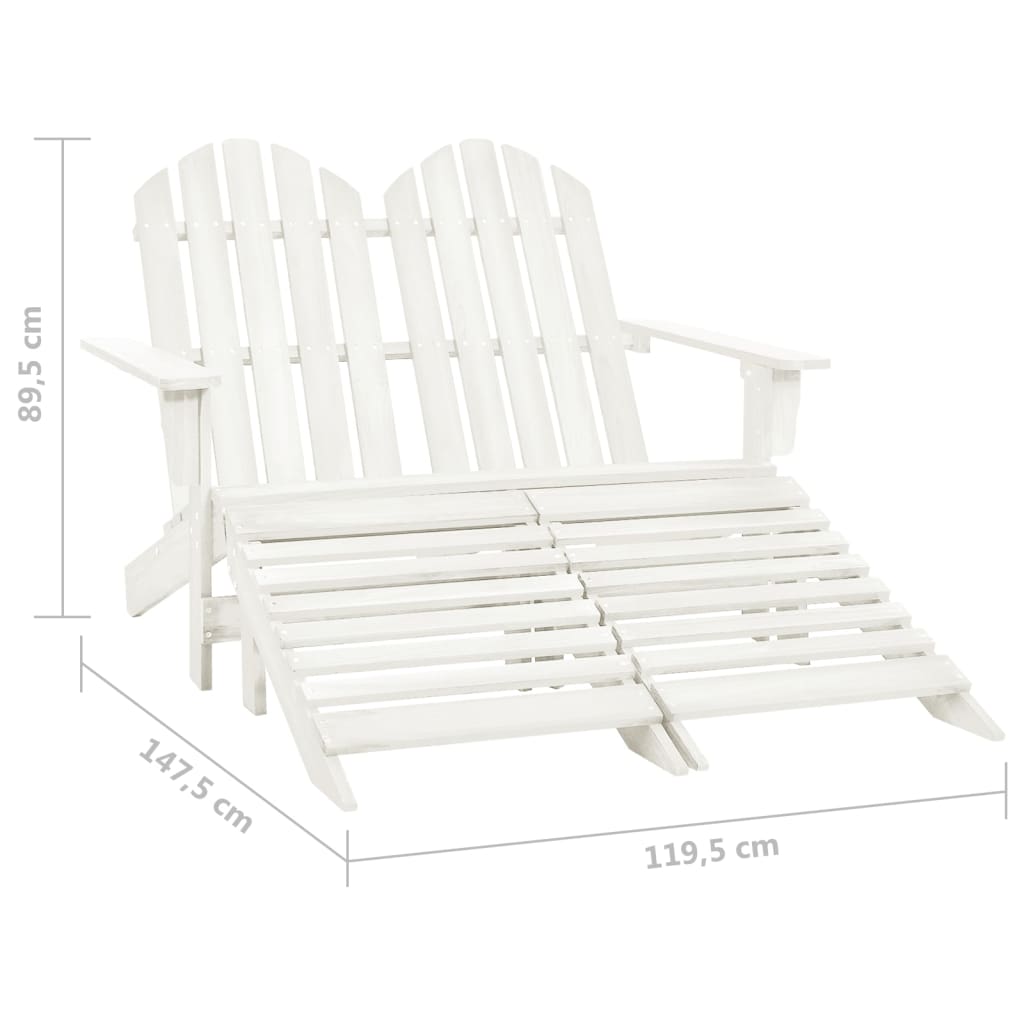 315909 vidaXL 2-Seater Garden Adirondack Chair&Ottoman Fir Wood White