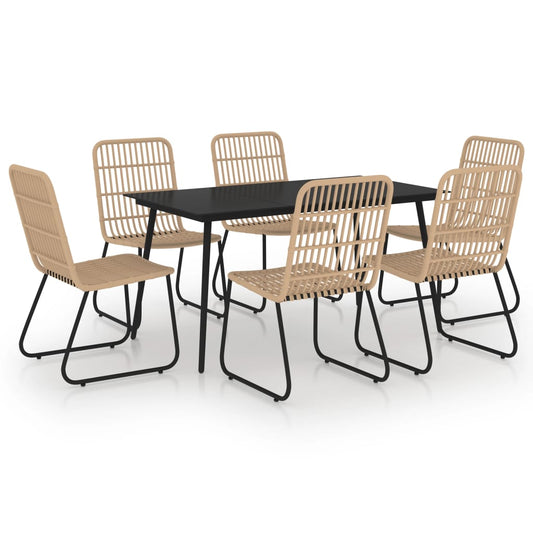 Dining Set | Oak and black | Poly rattan, powder-coated steel, glass Dining Set | Oak and black | Poly rattan, powder-coated steel, glass