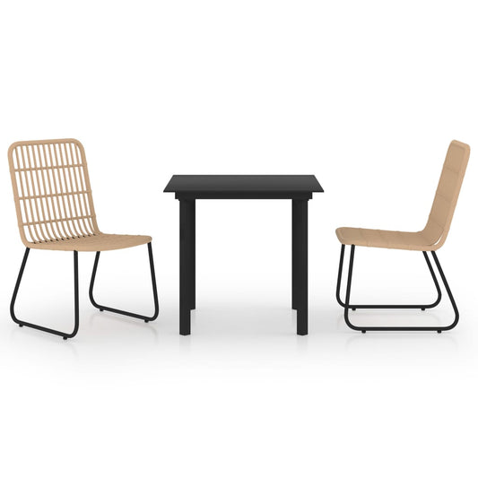 Dining Set | Oak and black | Poly rattan, powder-coated steel, glass Dining Set | Oak and black | Poly rattan, powder-coated steel, glass