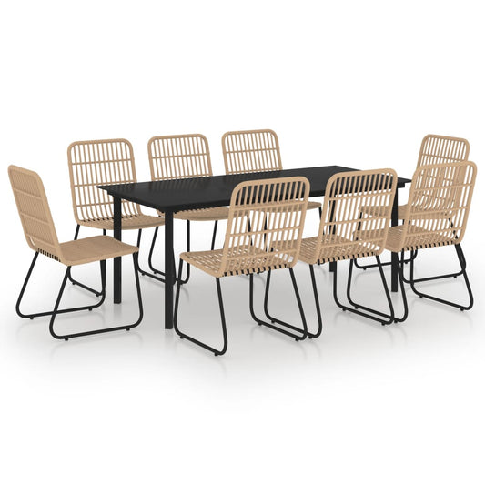 Dining Set | Oak and Black | Poly Rattan, Steel, Glass | Large Dining Set | Oak and Black | Poly Rattan, Steel, Glass | Large