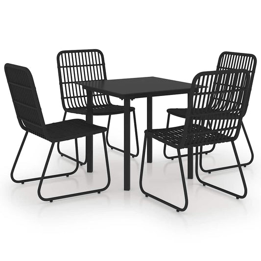 Dining Set | Black | Poly rattan, powder-coated steel, glass | Regular Dining Set | Black | Poly rattan, powder-coated steel, glass | Regular