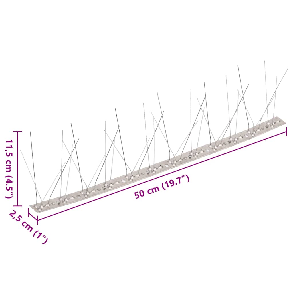 149134 vidaXL 5-row Stainless Steel Bird & Pigeon Spikes Set of 40 20 m