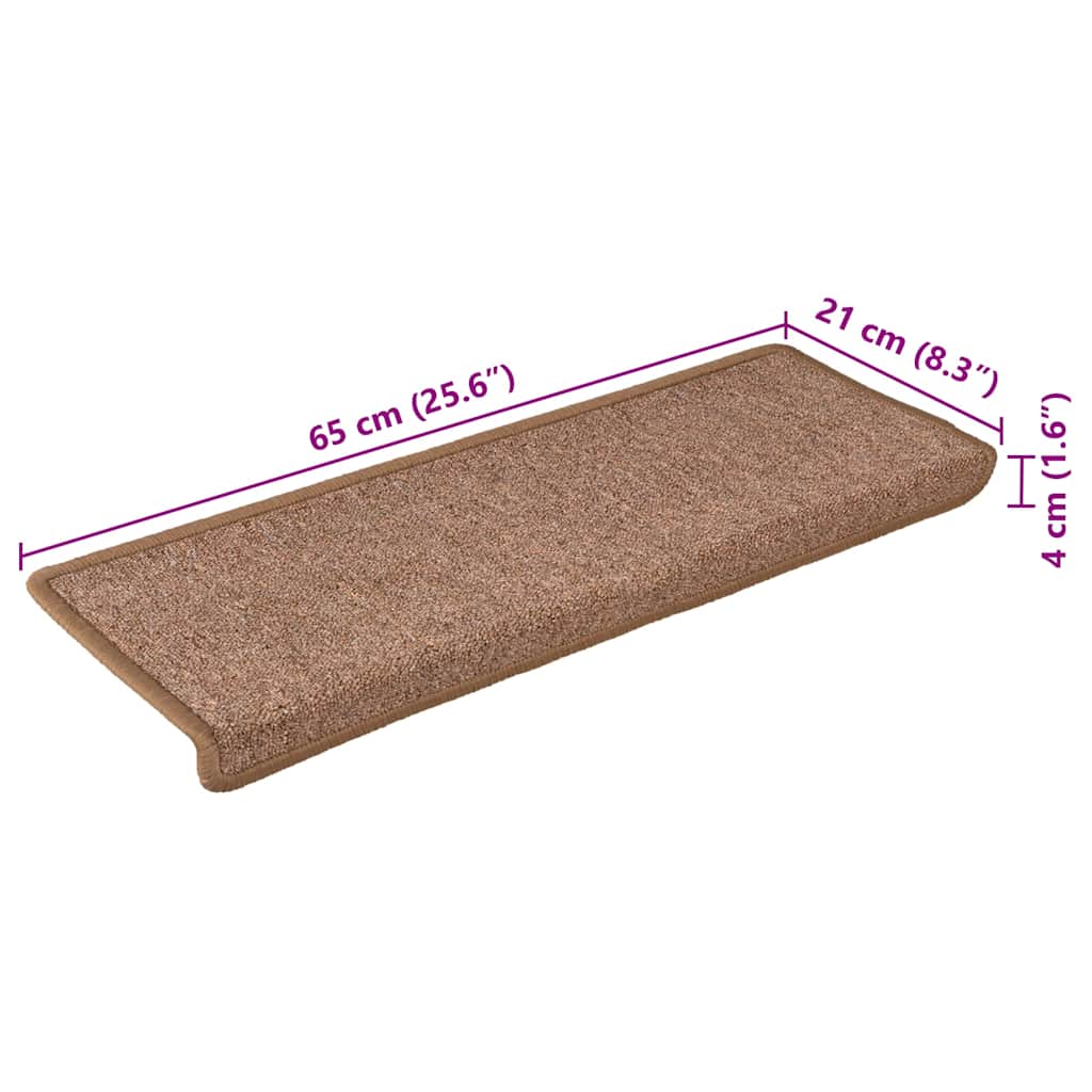 Stair Mats 15 pcs 65x21x4 cm Brown Rectangular Edge
