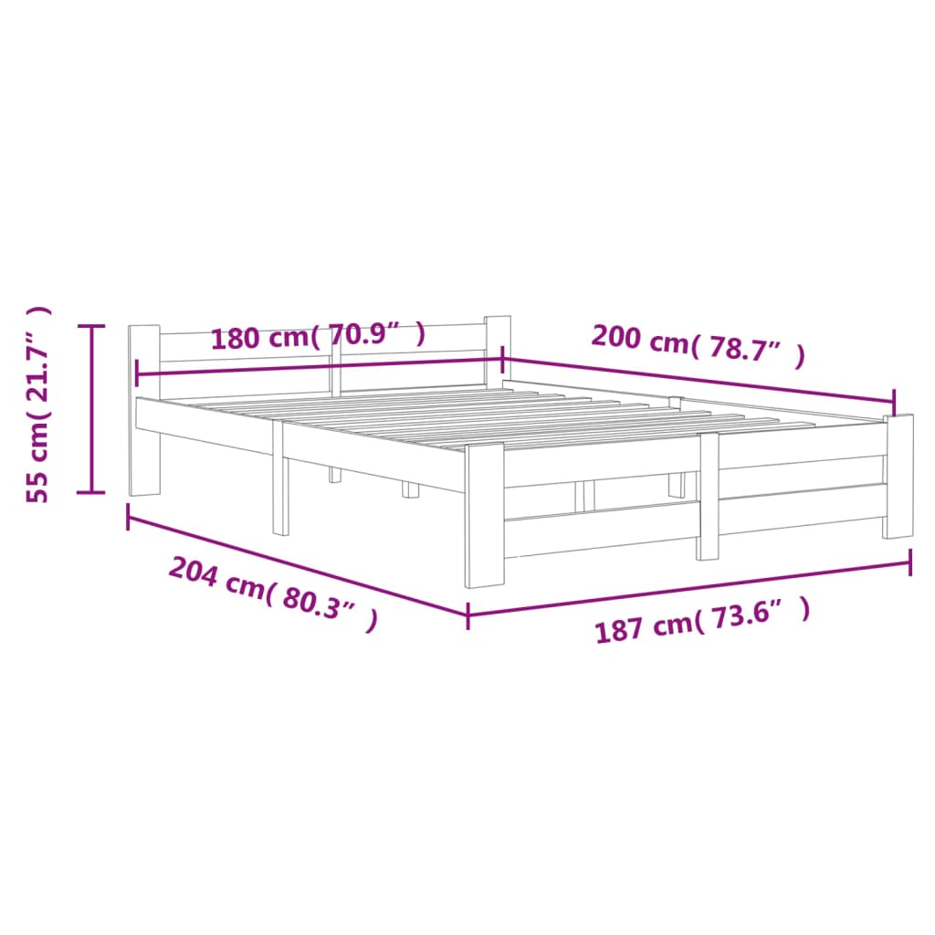 Bed Frame without Mattress White Solid Pine Wood 180x200 cm