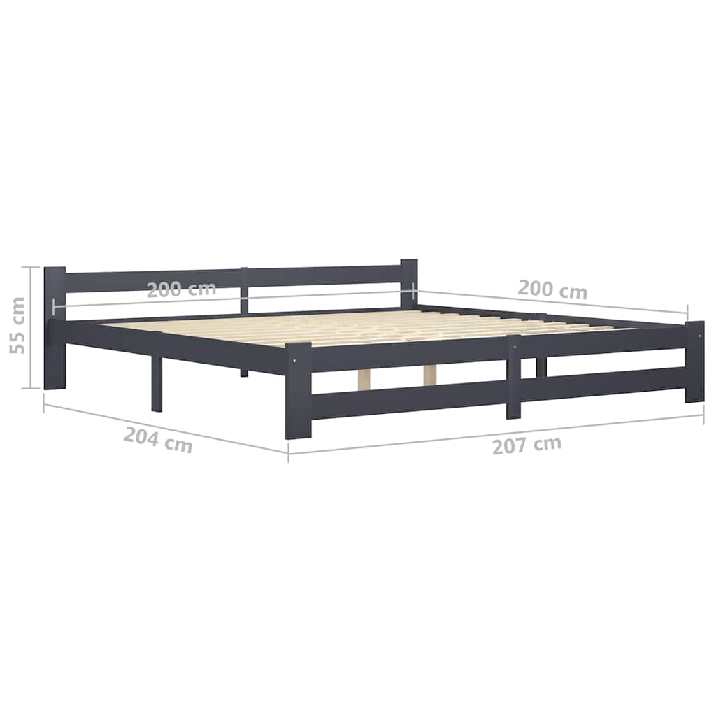 Bed Frame without Mattress Dark Grey Solid Pine Wood 200x200 cm