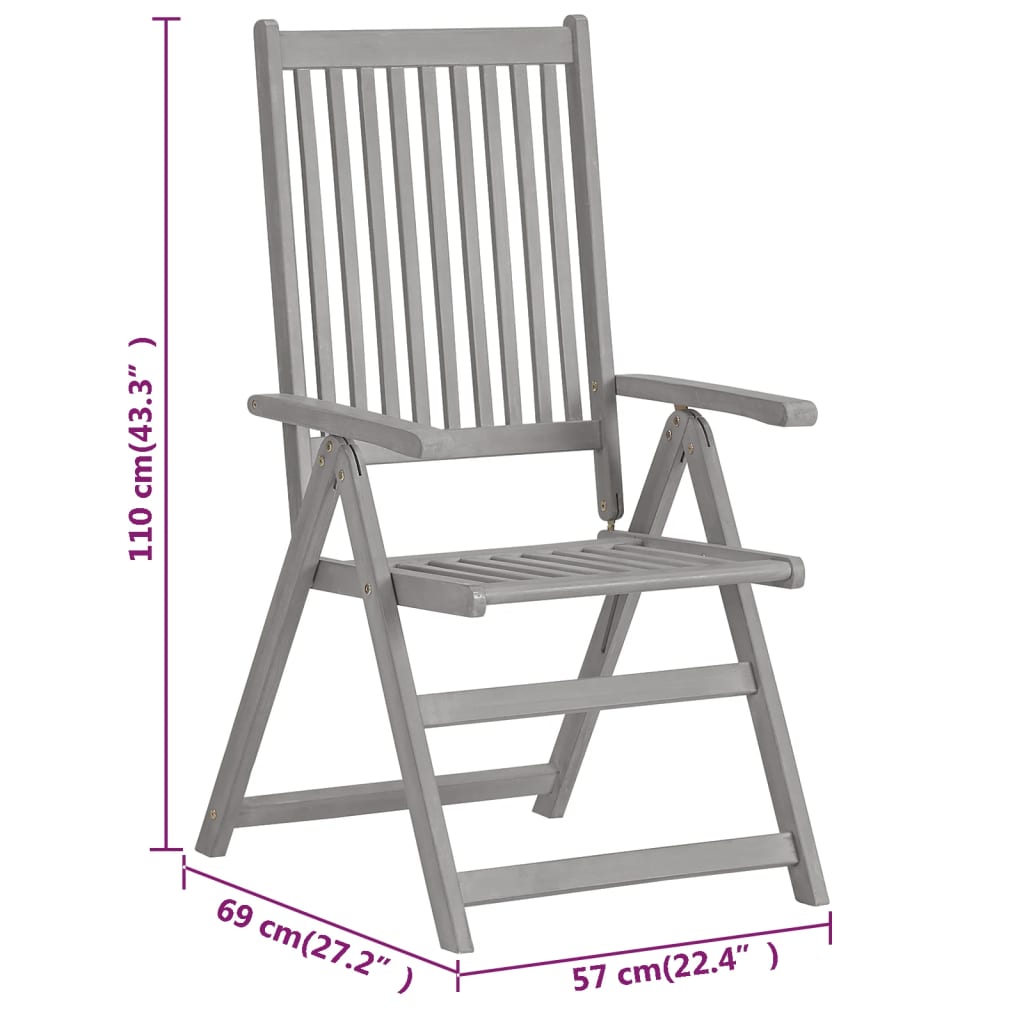 Garden Reclining Chairs 6 pcs Grey Solid Acacia Wood