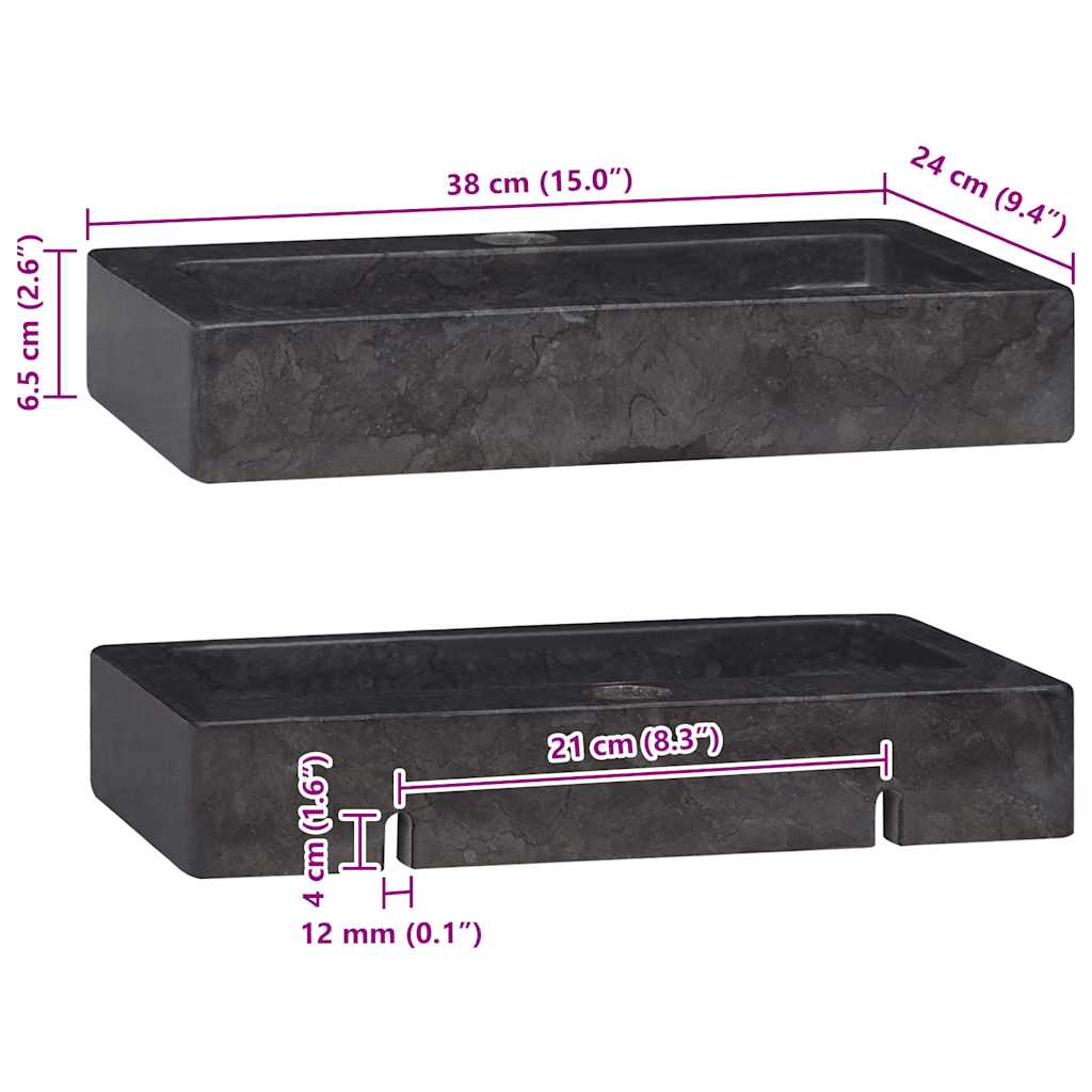 Wall-mounted Sink Black 38x24x6,5 cm Marble