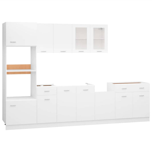 7 Piece Kitchen Cabinet Set Lyon" White Engineered Wood 7 Piece Kitchen Cabinet Set Lyon" White Engineered Wood