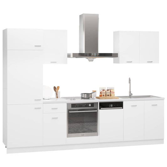 7 Piece Kitchen Cabinet Set Lyon" White Engineered Wood 7 Piece Kitchen Cabinet Set Lyon" White Engineered Wood