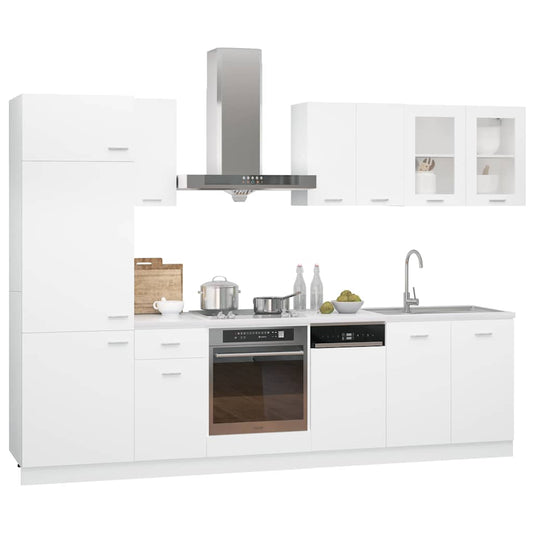 8 Piece Kitchen Cabinet Set Lyon White Engineered Wood 8 Piece Kitchen Cabinet Set Lyon White Engineered Wood