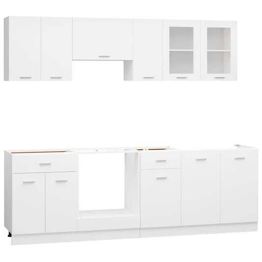 8 Piece Kitchen Cabinet Set "Lyon" White Engineered Wood 8 Piece Kitchen Cabinet Set "Lyon" White Engineered Wood