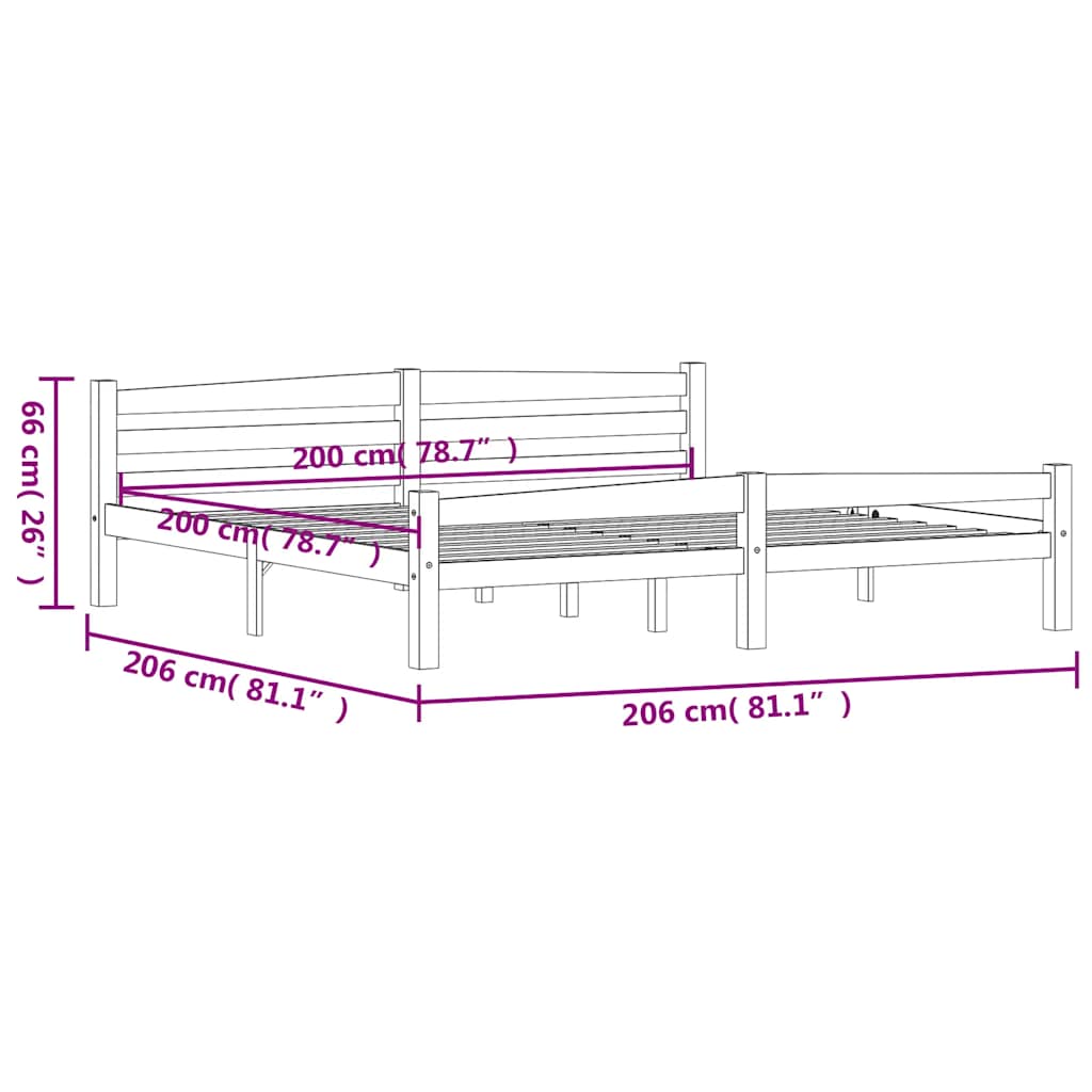 Bed Frame without Mattress White Solid Pinewood 200x200 cm