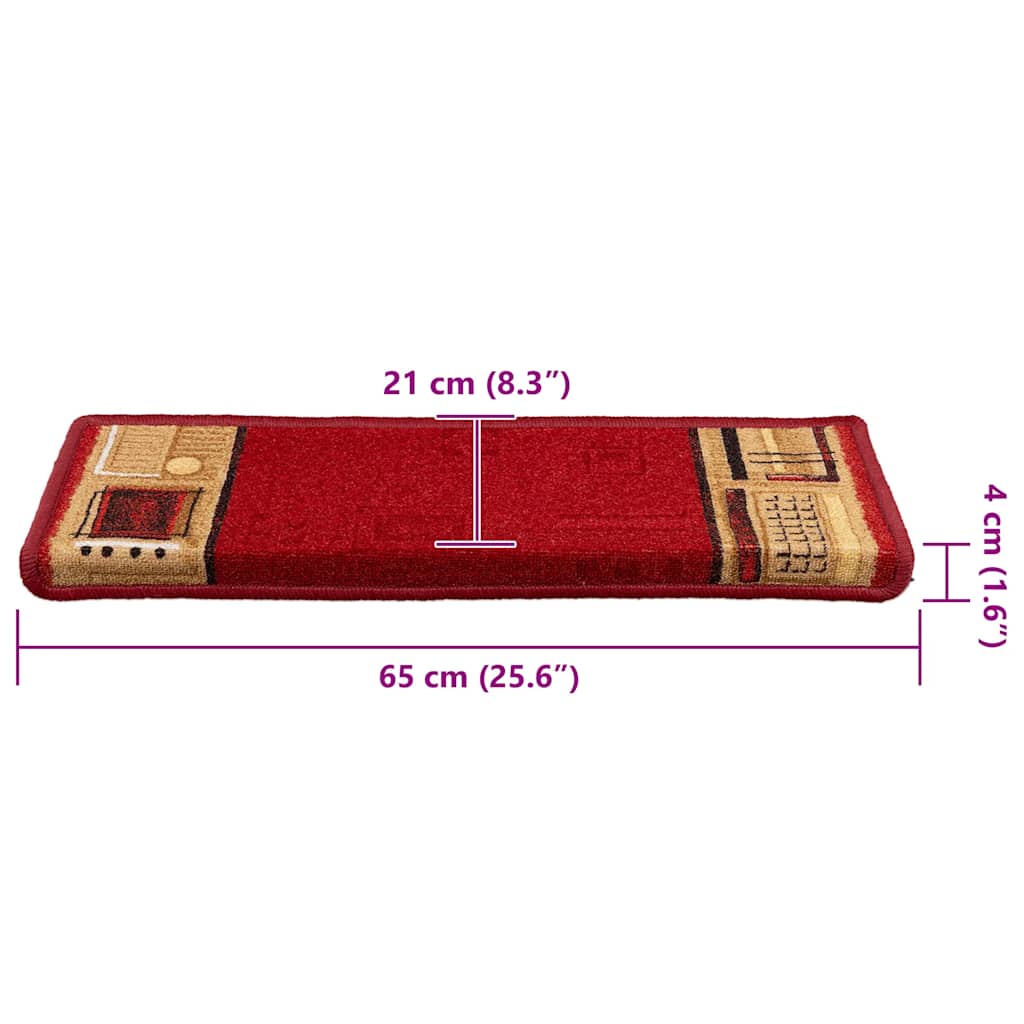 Stair Mat | Set of 5 | Red | 100% Tufted Polyamide | 65 x 21 cm