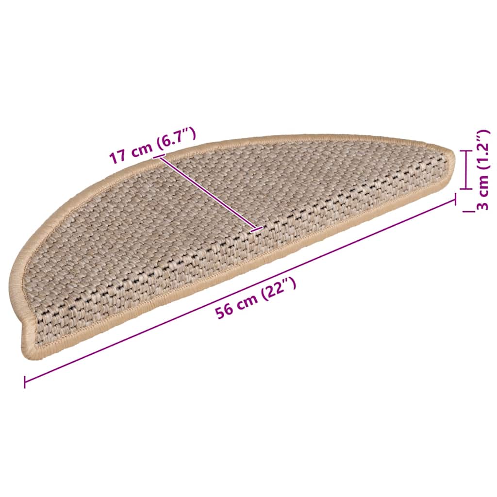 Stair Mats Self-adhesive Sisal-Look 15 pcs 56x17x3 cm Light Beige