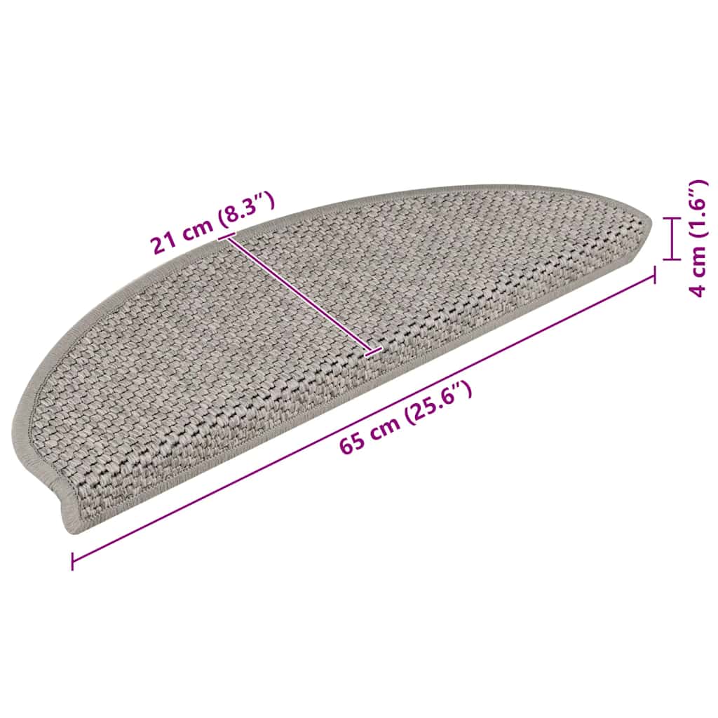 Stair Mats Self-adhesive Sisal-Look 15 pcs 65x21x4 cm Silver