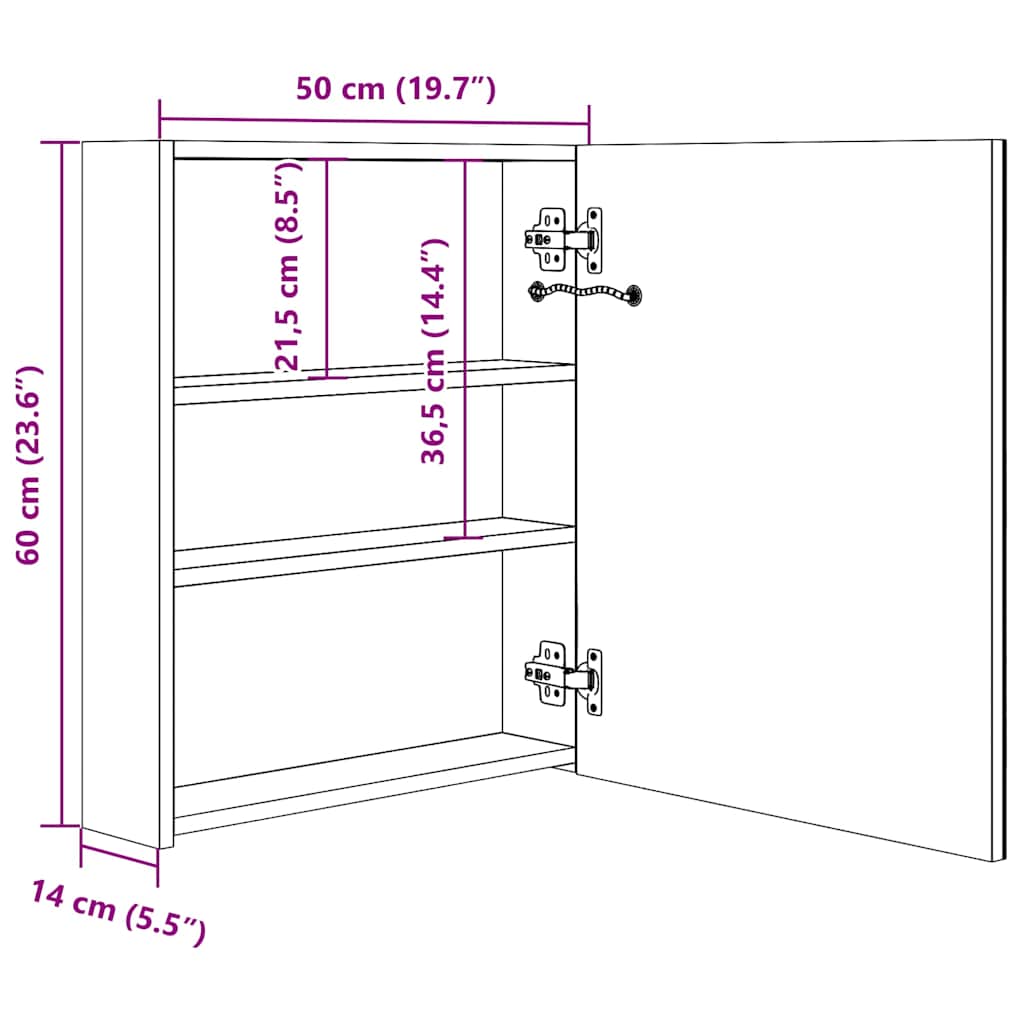 326480 vidaXL LED Bathroom Mirror Cabinet Black 50x14x60 cm