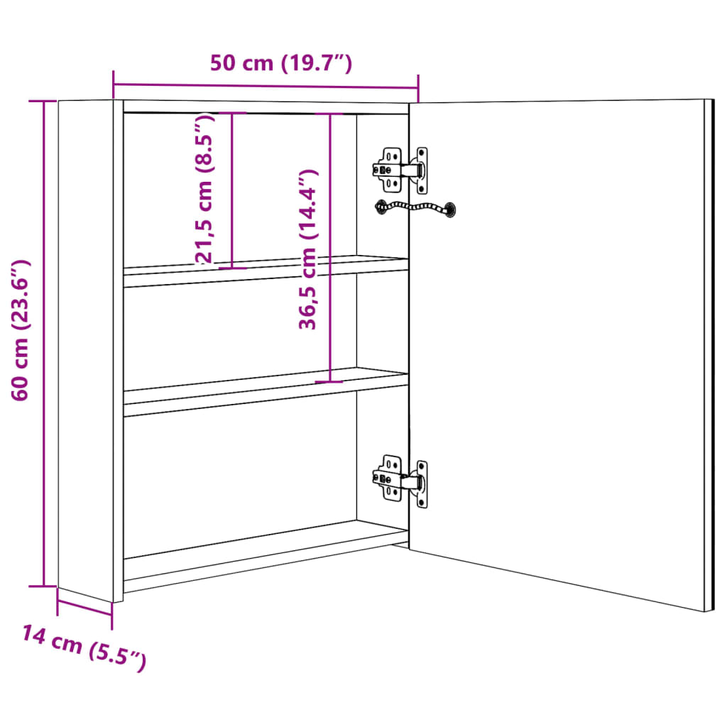326482 vidaXL LED Bathroom Mirror Cabinet Grey 50x14x60 cm