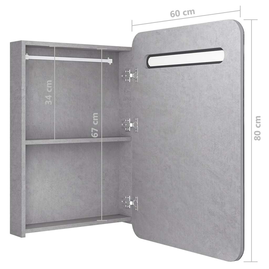326502 vidaXL LED Bathroom Mirror Cabinet Concrete Grey 60x11x80 cm