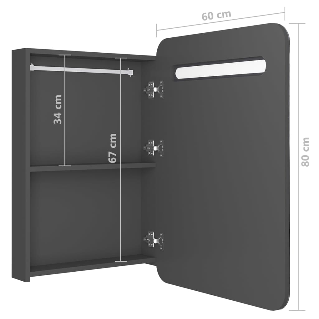 326505 vidaXL LED Bathroom Mirror Cabinet Grey 60x11x80 cm