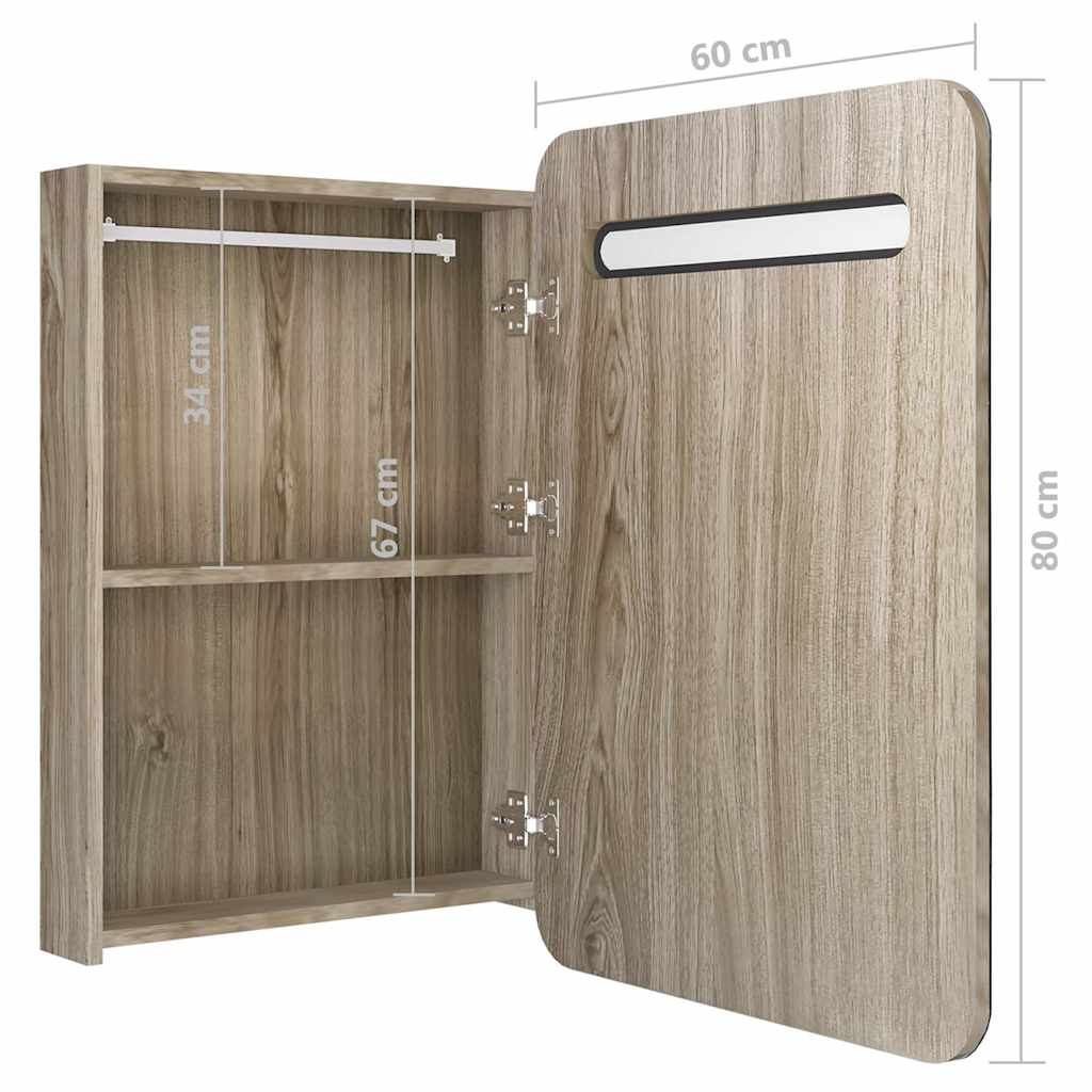 326507 vidaXL LED Bathroom Mirror Cabinet Oak 60x11x80 cm