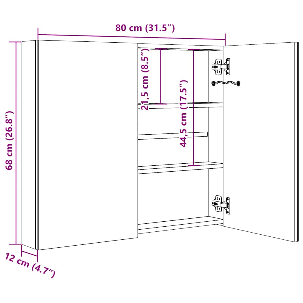 326513 vidaXL LED Bathroom Mirror Cabinet Grey 80x12x68 cm