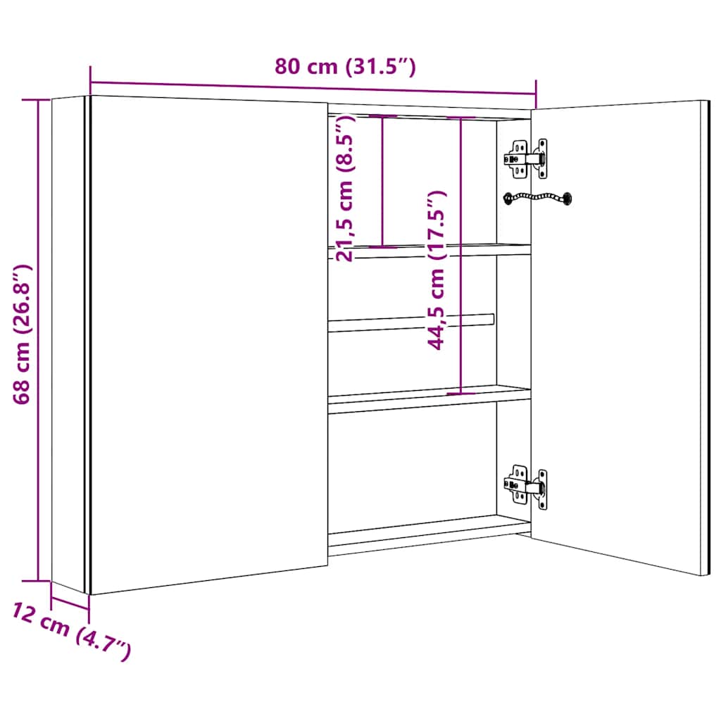 LED Bathroom Mirror Cabinet Grey 80x12x68 cm