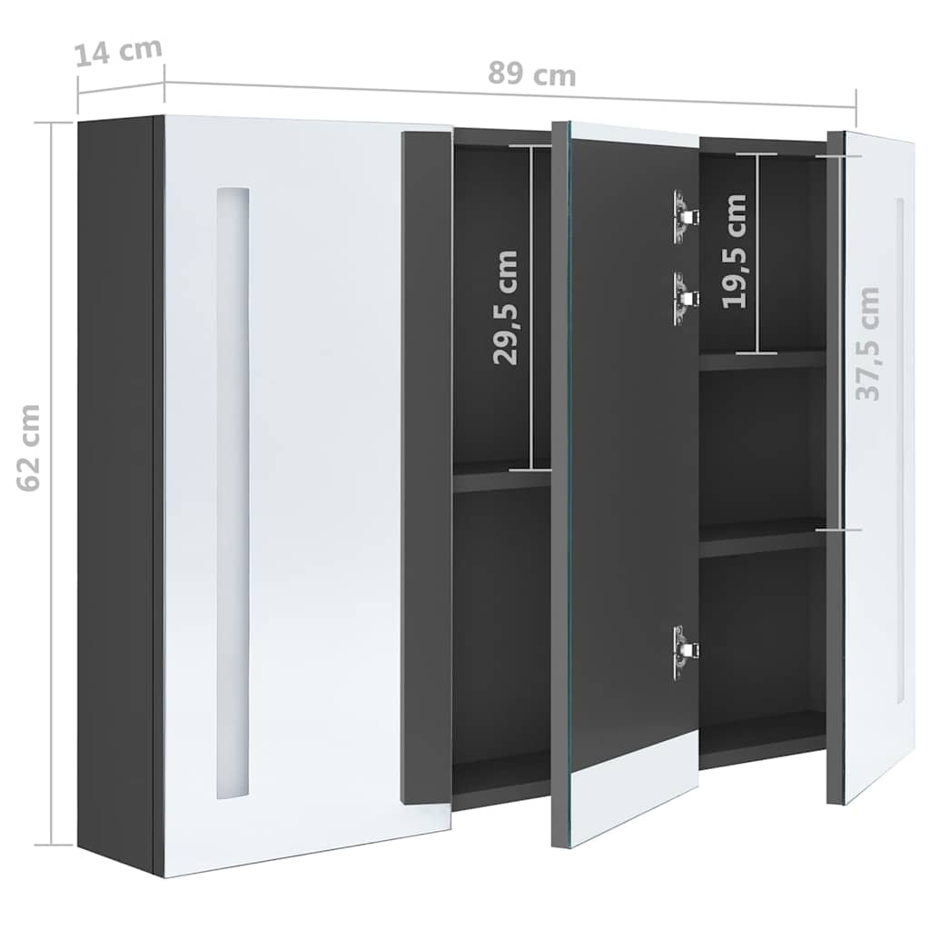 326527 vidaXL LED Bathroom Mirror Cabinet 89x14x62 cm Grey