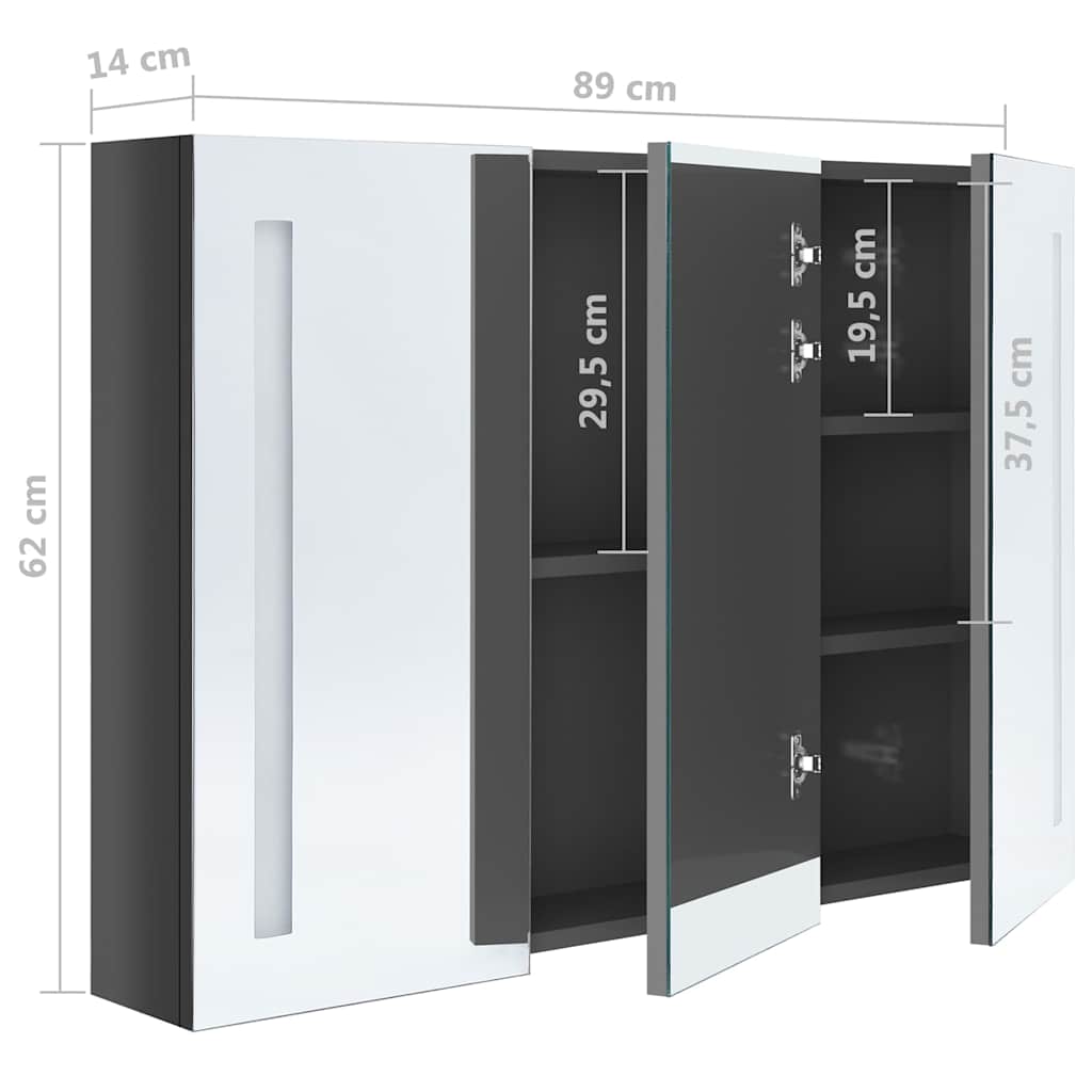 326528 vidaXL LED Bathroom Mirror Cabinet 89x14x62 cm Shining Grey