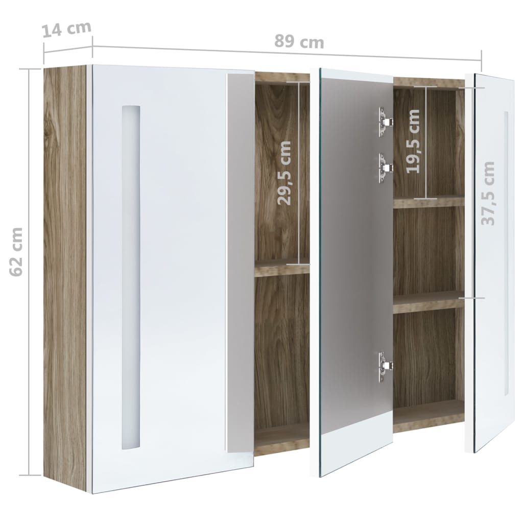 Bathroom Cabinet | White and Oak | MDF with melamine finish, glass mirror